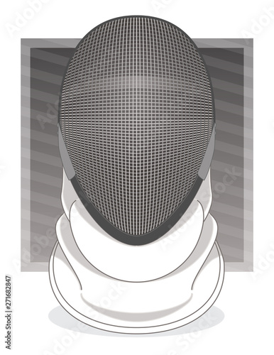 fencing helmet with mesh and bib on grey background