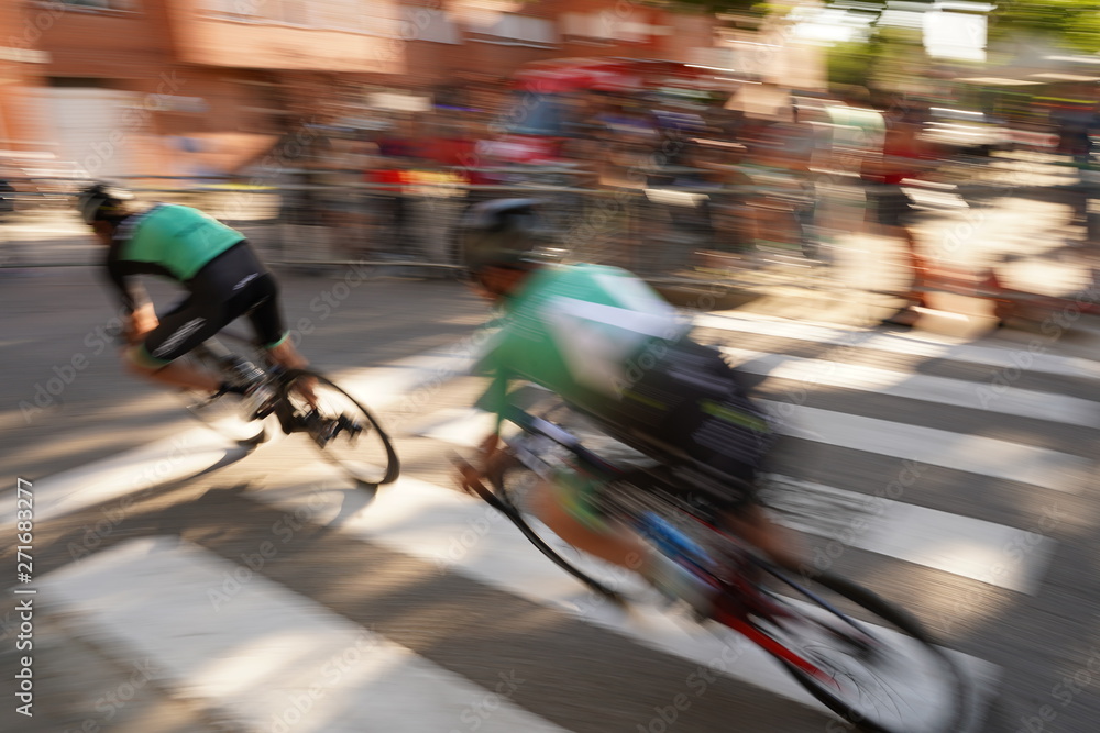 Fototapeta premium Bike racing in movement. Barcelona Catalonia, Spain