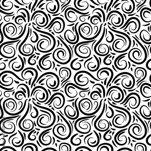 Abstract hand drawn doodle thin line wavy seamless pattern. Curly linear messy background. Vector illustration. 