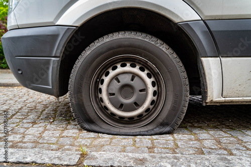 Detail shot of a flat car wheel tire