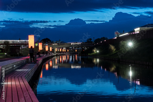 Tula Kremlin. Embankment. Promenade in the Park. Night. Street lights. Night lights.