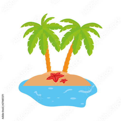 summer coastline scene with palms and starfish