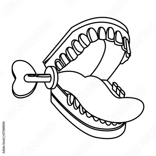 false chattering jaws icon cartoon black and white