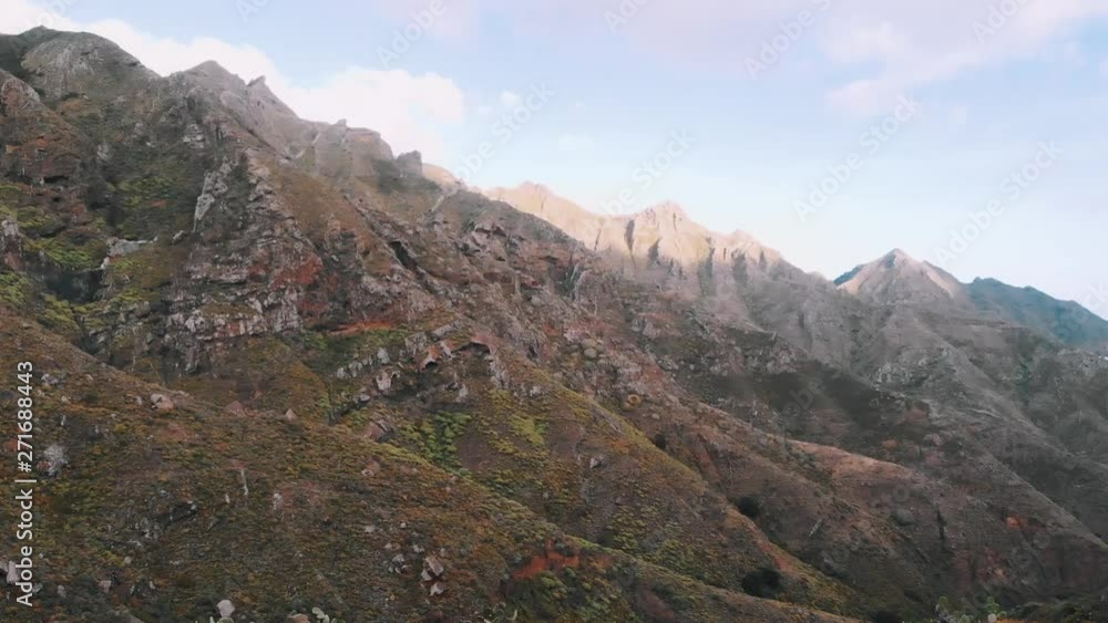 Elevating drone shot of a Anaga mountain range, Tenerife Elevating drone shot of a Anaga mountain range, Tenerife