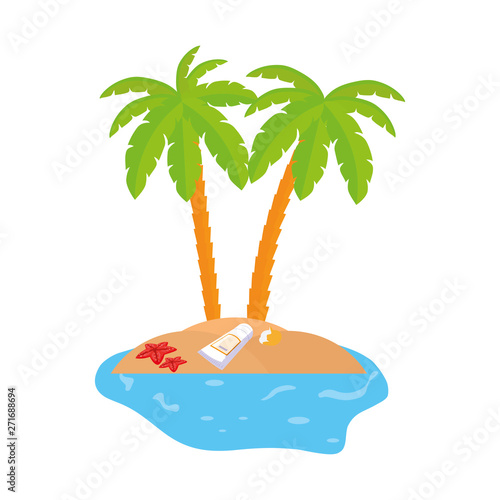 summer coastline scene with palms and blocker solar
