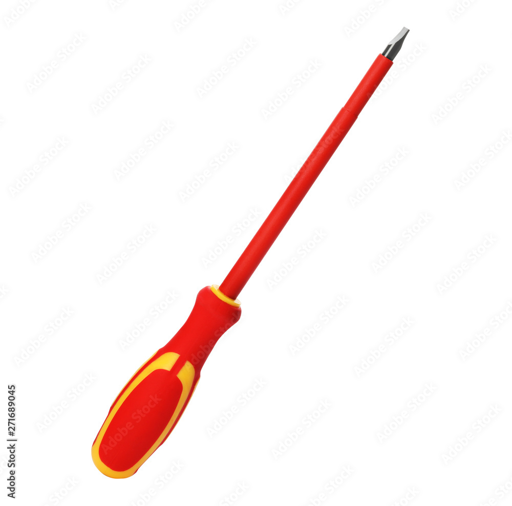 New screwdriver on white background. Professional construction tool New screwdriver on white background. Professional construction tool