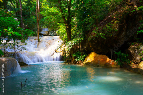 Erawan Waterfall have emerald water and natura