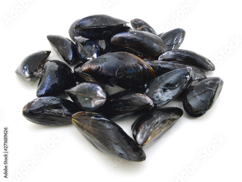 Fresh mussel isolated on white.