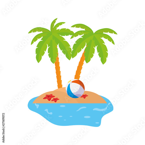 summer coastline scene with palms and balloon toy