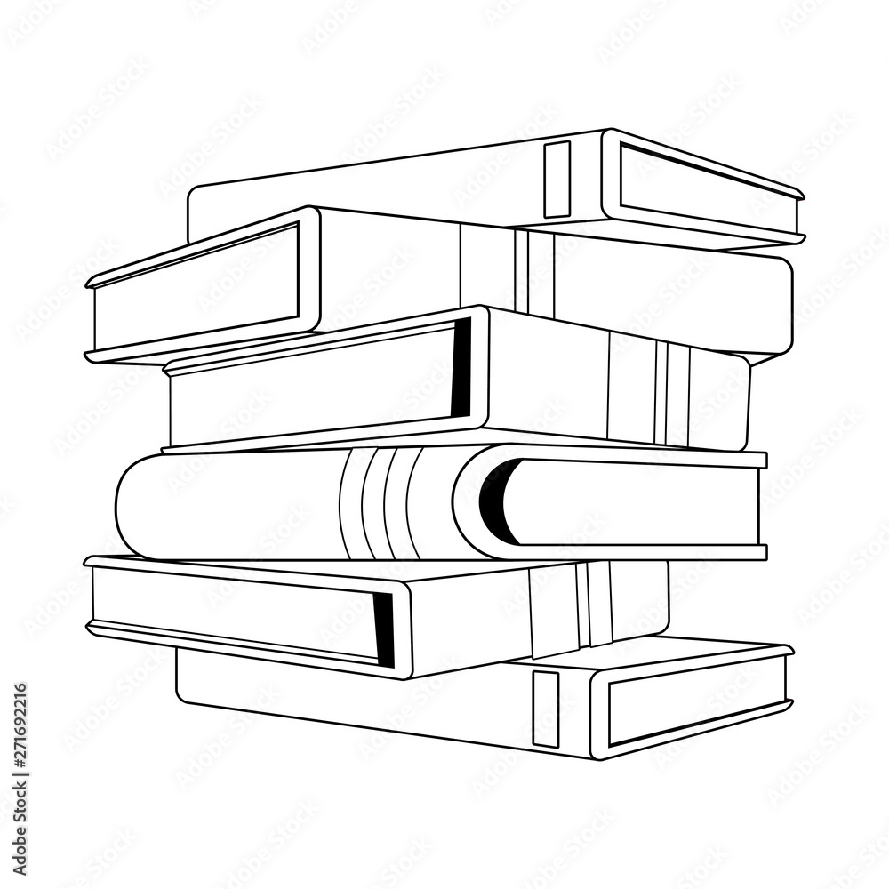 Cartoon Stack Of Books Black And White