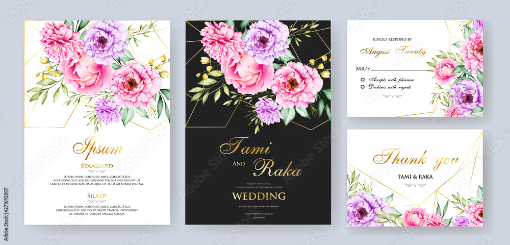 Naklejka watercolor floral and leaves wedding and invitation card template