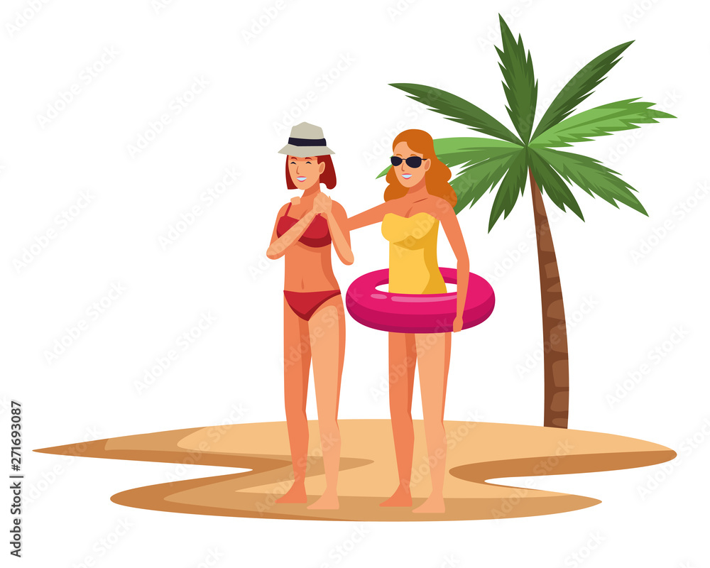 Young women in summer cartoons Young women in summer cartoons