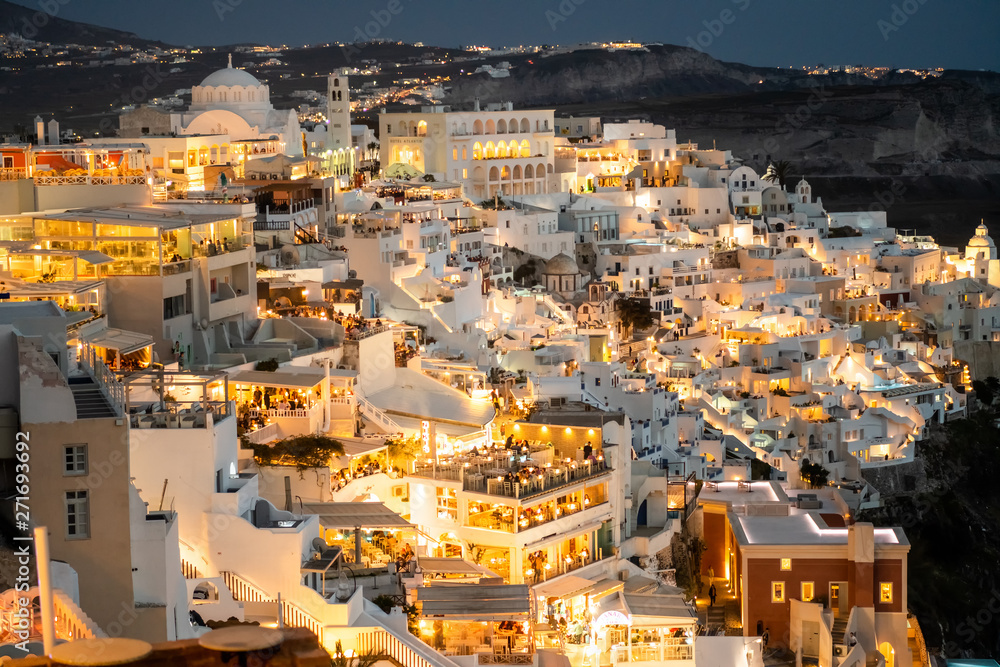 Santorini at Night, Panoramic View, Shot in Thira Santorini at Night, Panoramic View, Shot in Thira