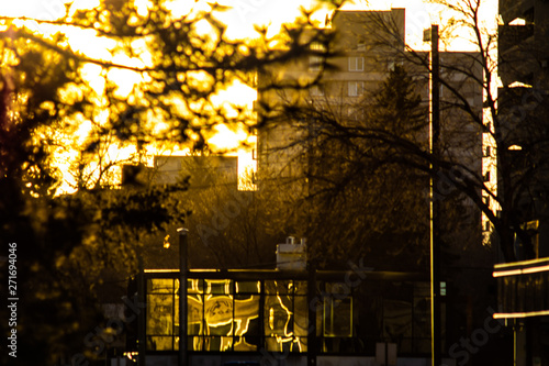 Urabn sunset reflected on glass photo