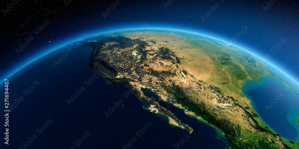 Detailed Earth. Gulf of California, Mexico and the western U.S. states