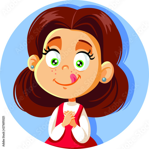 Cute Cartoon Little Girl Craving for Sweets