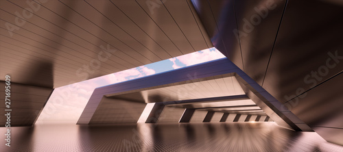 Fototapeta Naklejka Na Ścianę i Meble -  Colorful abstract panoramic background: metal tunnel.  (Car backplate, 3D rendering computer digitally generated illustration.)