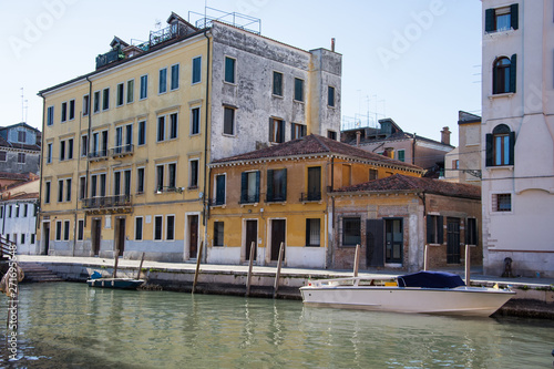 buildings, boats and canals in Venice,Italy, 2019