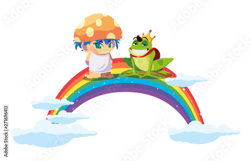 toad prince and fungu elf with rainbow