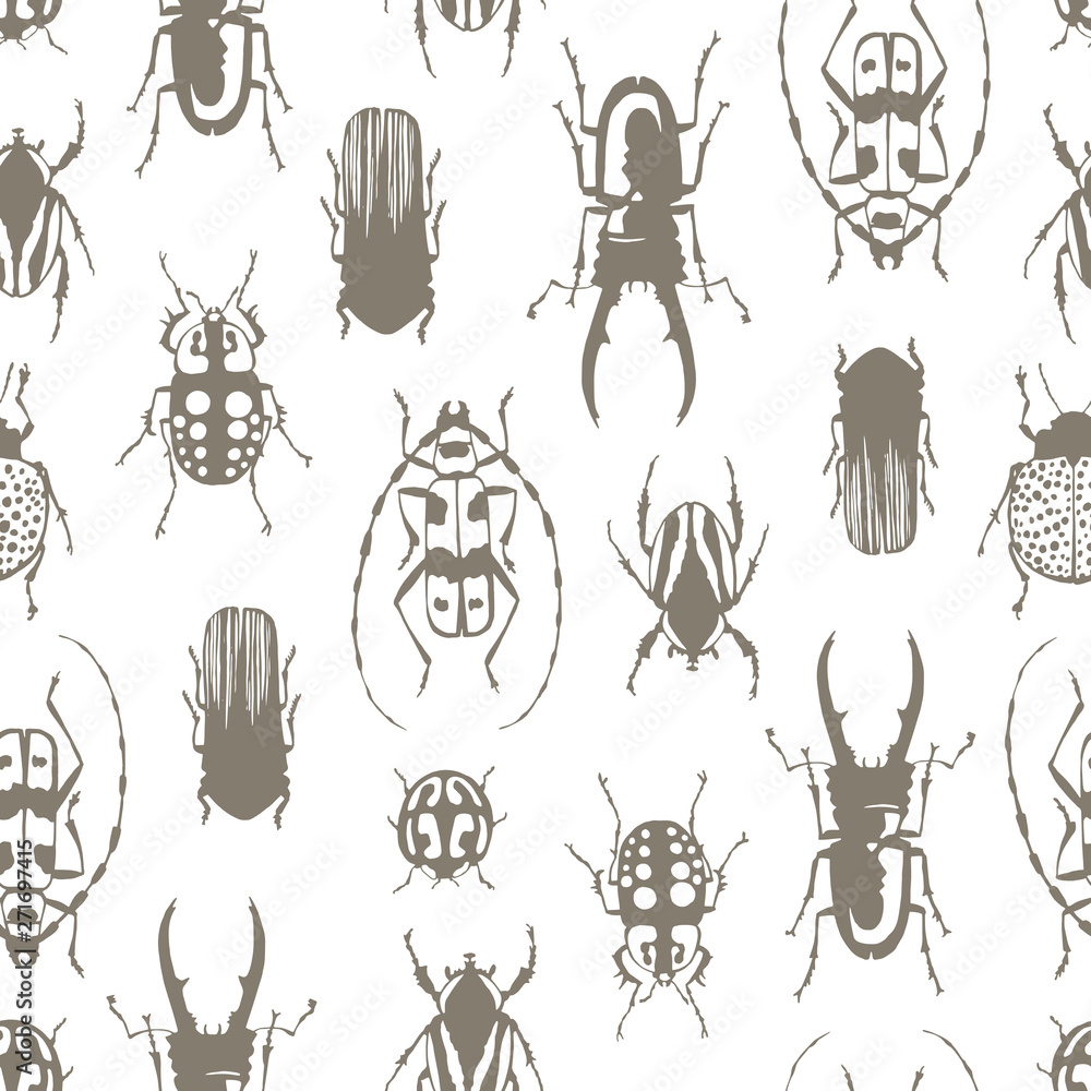Seamless pattern with exotic beetles.