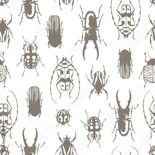Seamless pattern with exotic beetles. © Olga Skorobogatova