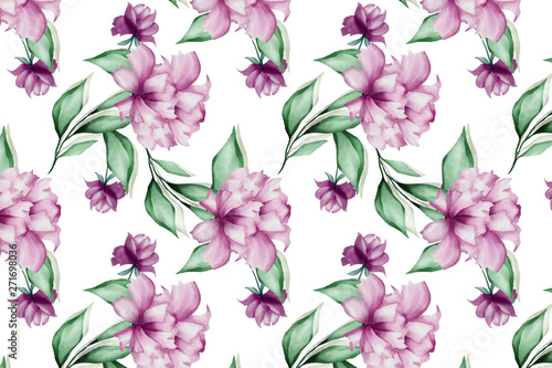 watercolor floral and leaves seamless pattern