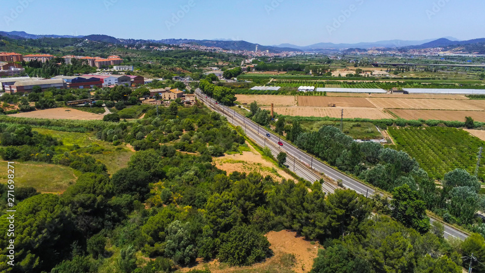 Barcelona. Aerial view in Santa Coloma de Cervello, Colonia Guell.Spain Drone Photo