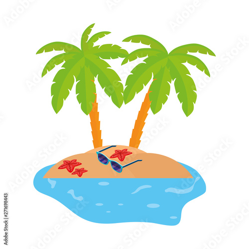 summer coastline scene with palms and sunglasses