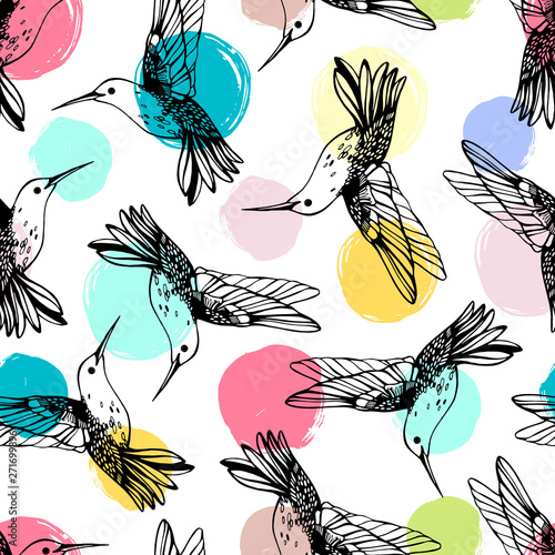 Vector seamless pattern with colibri.