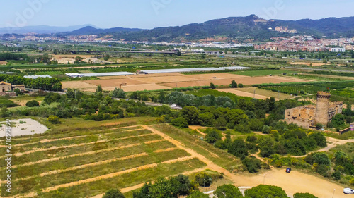 Barcelona. Aerial view in Colonia Guell of Gaudi. Santa Coloma de Cervello.Spain Drone Photo