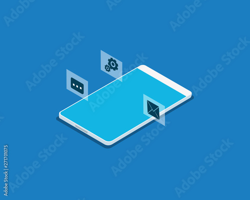 Smart phone isometric with icon.