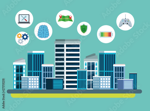 city internet connectivity icon cartoon
