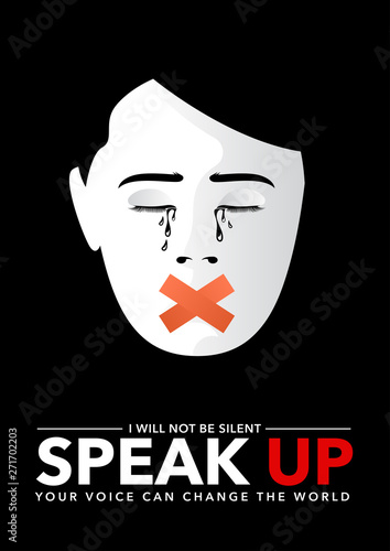 unhappy woman cries covering mouth vector illustration. violence against women. sexual harassment concept