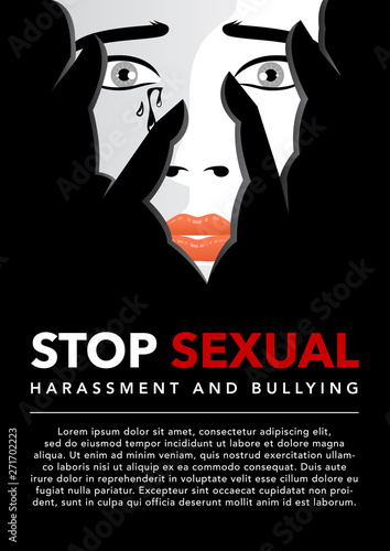 unhappy woman cries covering face with hands vector illustration. violence against women. sexual harassment concept