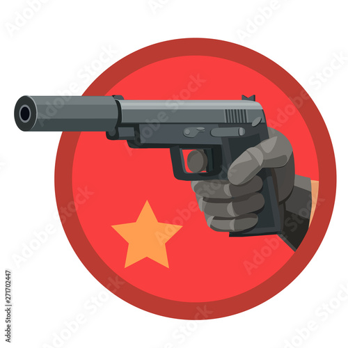 Pistol with silencer holds your hand in a glove for lovers who love guns on their computer or mobile phone