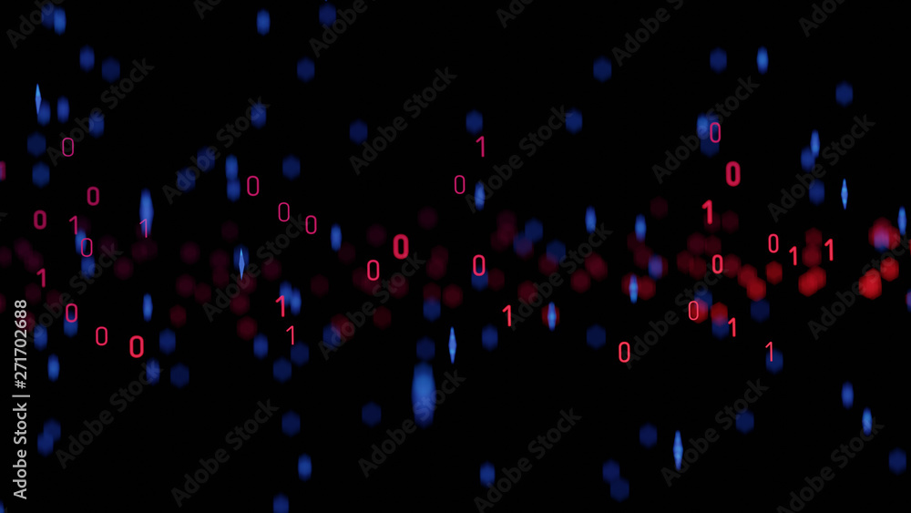 Hi-Tech technology background with 0 and 1 number in depth blur effect on dark blue, illustration. Hi-Tech technology background with 0 and 1 number in depth blur effect on dark blue, illustration.
