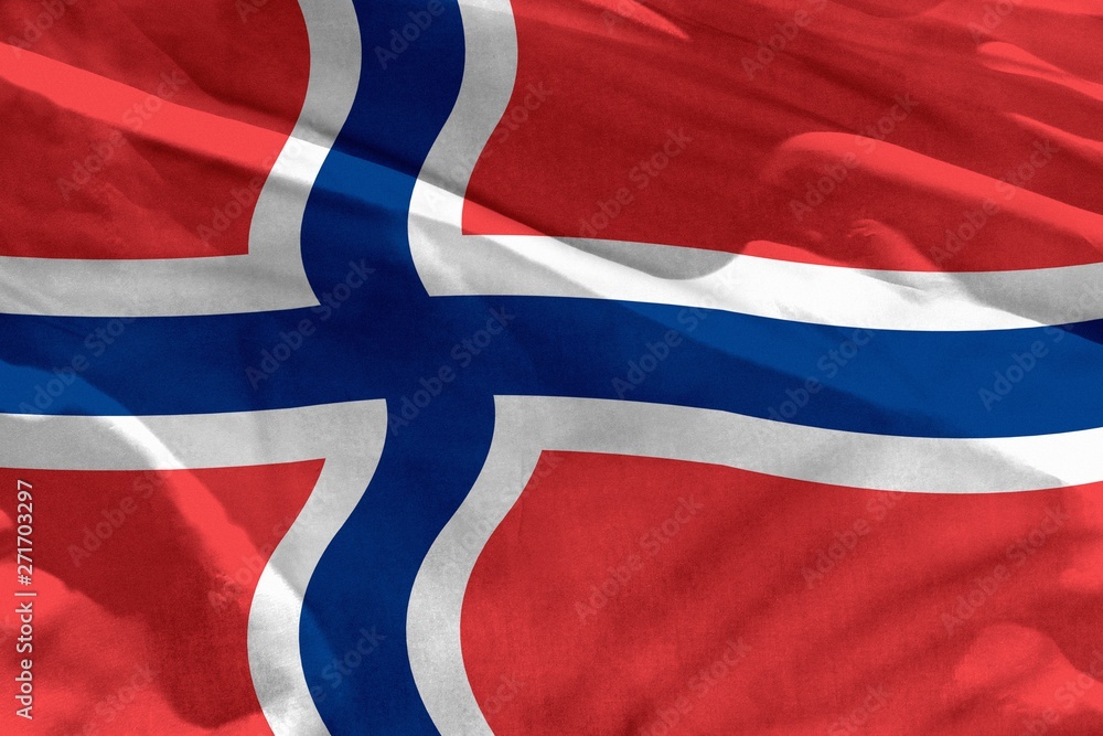 Fototapeta premium Waving Norway flag for using as texture or background, the flag is fluttering on the wind