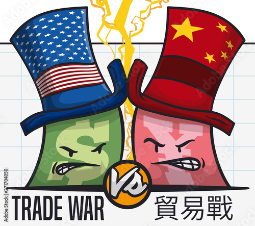 Banknotes Fighting in Statistics due Trade War between U.S.A. and China, Vector Illustration