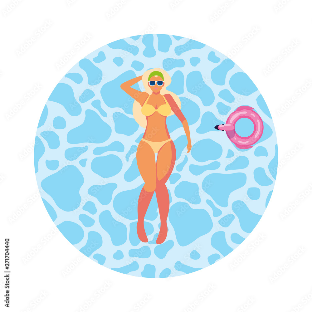 beautiful woman with swimsuit floating in water