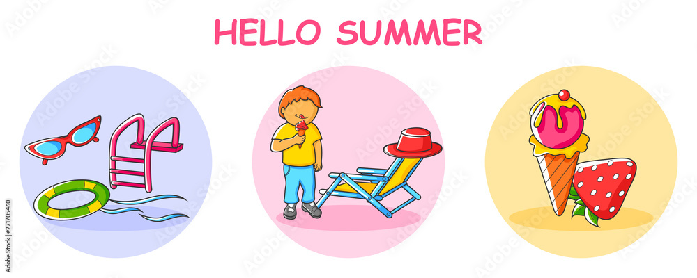 Hello Summer vacation background with holiday and travel theme  in vector