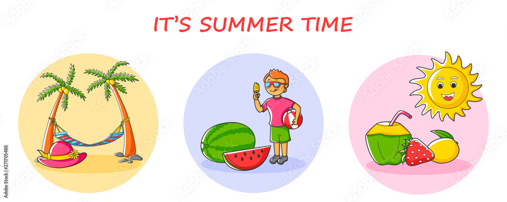 Hello Summer vacation background with holiday and travel theme  in vector