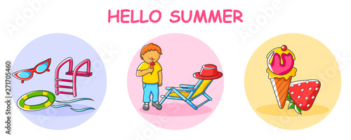 Hello Summer vacation background with holiday and travel theme in vector