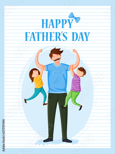Happy Father's Day holiday greetings background with playful father and kid in vector