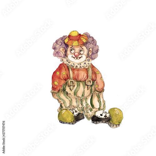 Circus character vintage watercolor drawing clipart illustration isolated on white