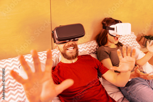 Excited man playing games with a lady