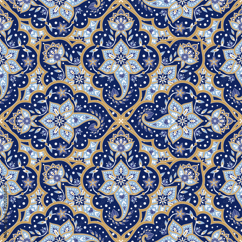 Mandala indian paisley pattern vector seamless. Floral arabesque medallion motif print. Ethnic vintage flower ornament background. Damask texture design for muslim scarf, curtain, wallpaper, blanket.