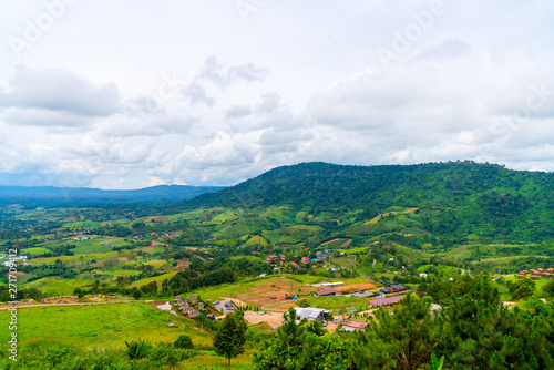 Blue sky high peak mountains fog hills mist scenery national park views at Phu Tub Berk, Khao Koh, Phetchabun Province, Thailand