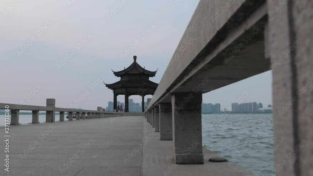 Chinese ancient pavilion at cloudy day, Suzhou, Jinji lake. Chinese ancient pavilion at cloudy day, Suzhou, Jinji lake.