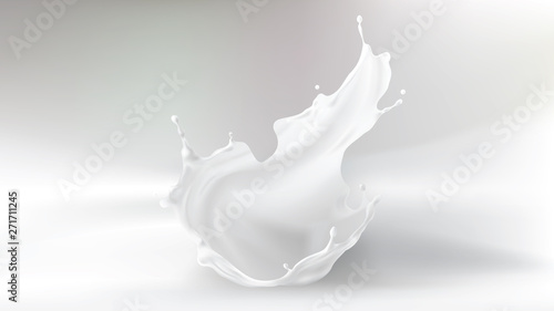 Milk splash crown shape isolated on white gray blurred background