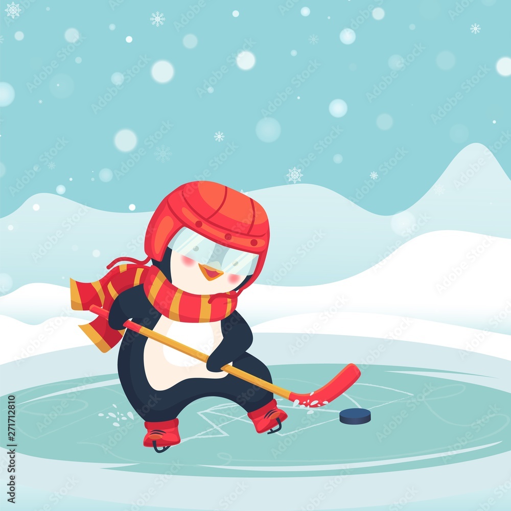 Obraz premium penguin play ice hockey in the winter